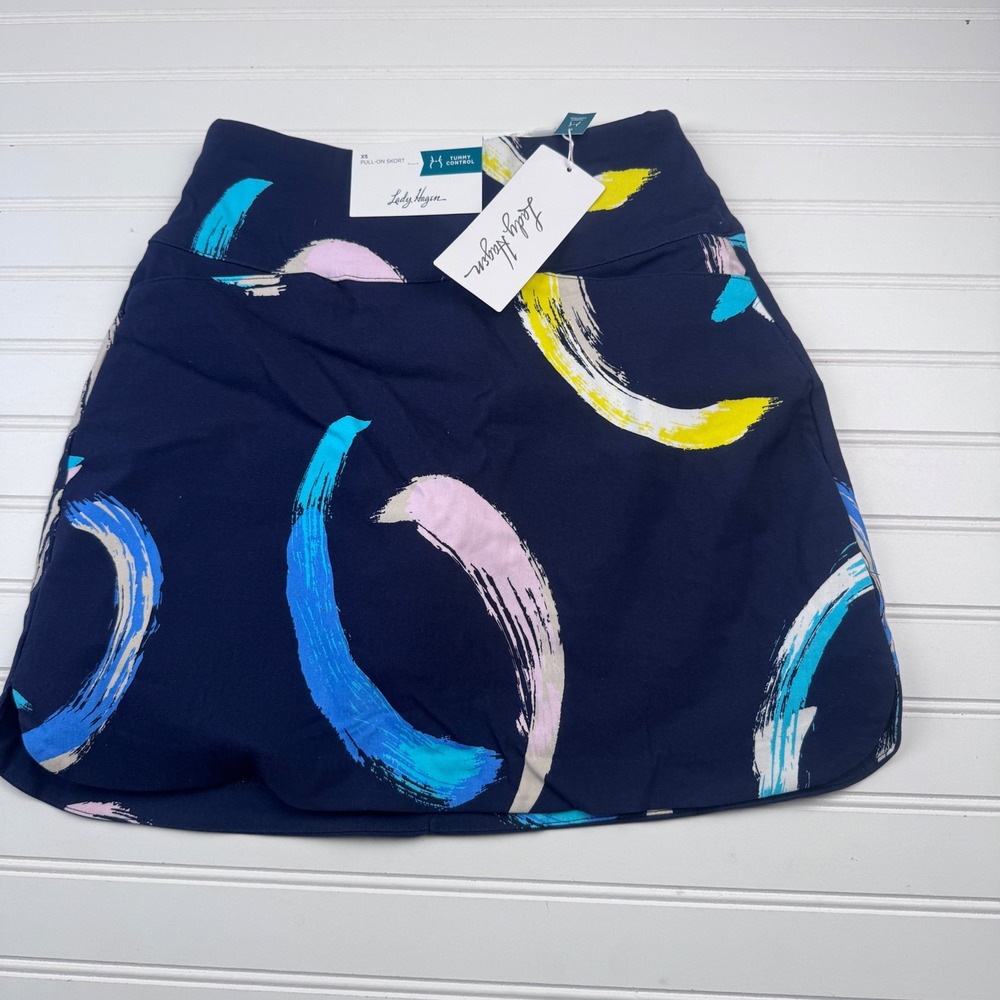 NEW Lady Hagen Women's Skort Golf Blue Swirls Pull On Tummy Control